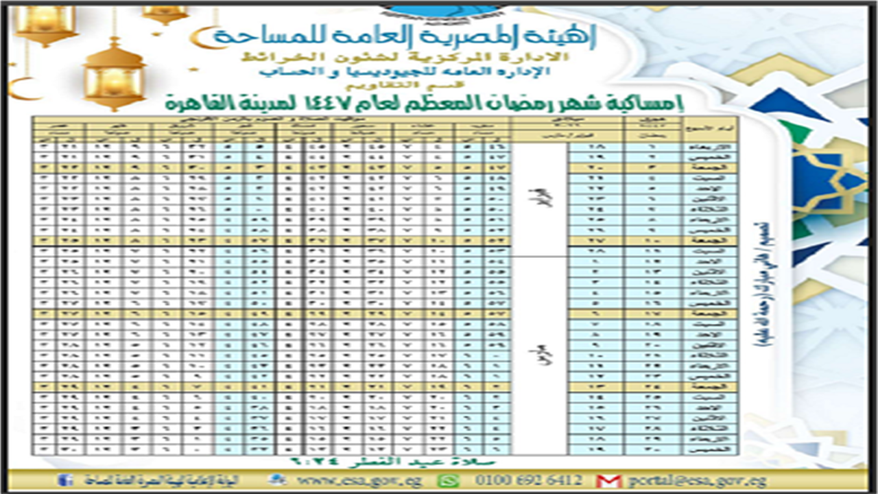 إمساكية رمضان 2026.. مواقيت الصلاة وساعات الصيام في محافظات مصر المختلفة